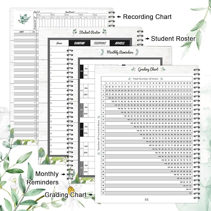 Faccito 8.3'' x 11'' Teacher Record Book 2025 Grade Book Undated Attendance - Image 3