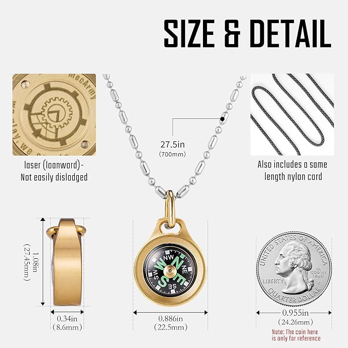 MecArmy Mini Titanium/Brass Compass, Waterproof IPX5 Pocket Compass - Image 3