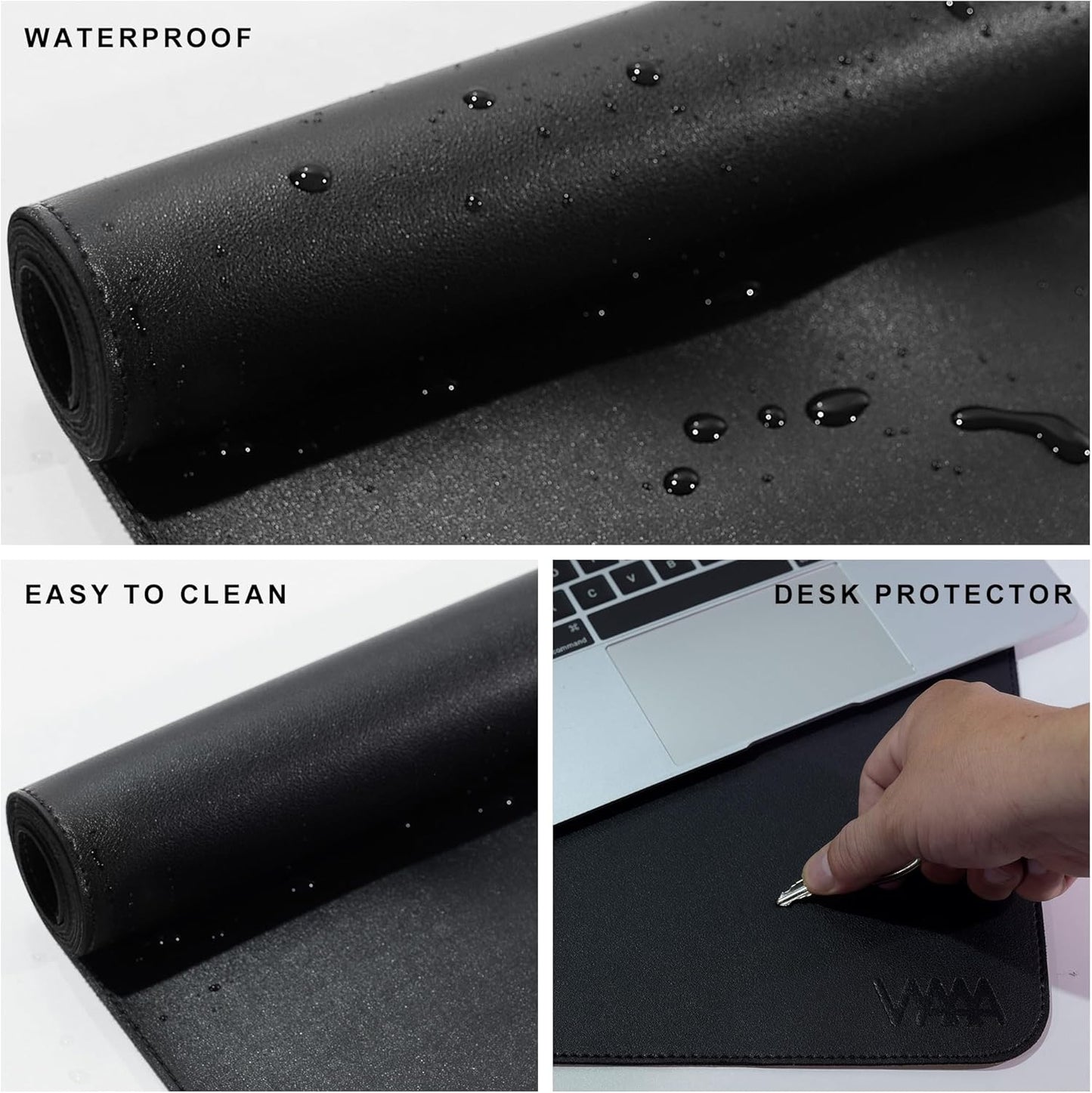 Vyaaa 47.2"x31.5" PU Leather Large Desk Mat (Black) - XXL Extended Mouse pad, Office Desk Protector, Non-Slip Computer Desk pad for Office, Gaming, Home