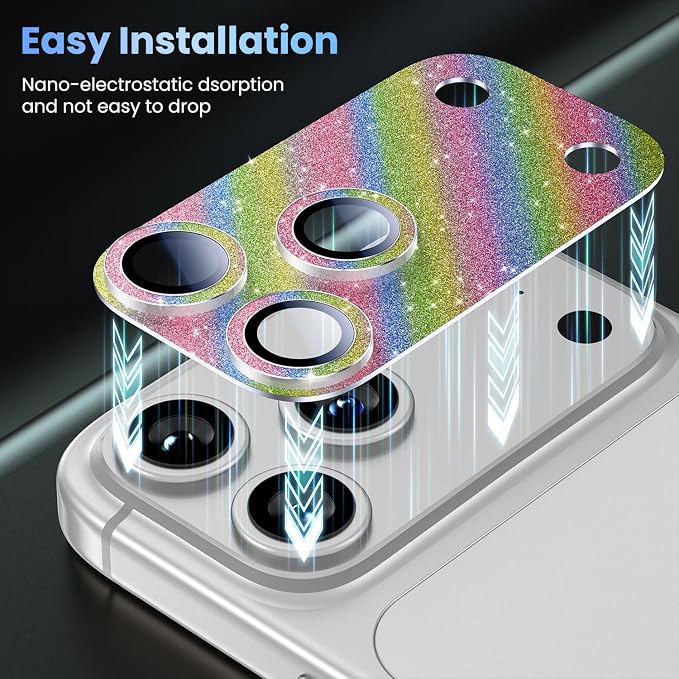 Uyiton for iPhone 17-Pro Camera-Lens Protector: Bling Metal Tempered Glass Rear - Image 7