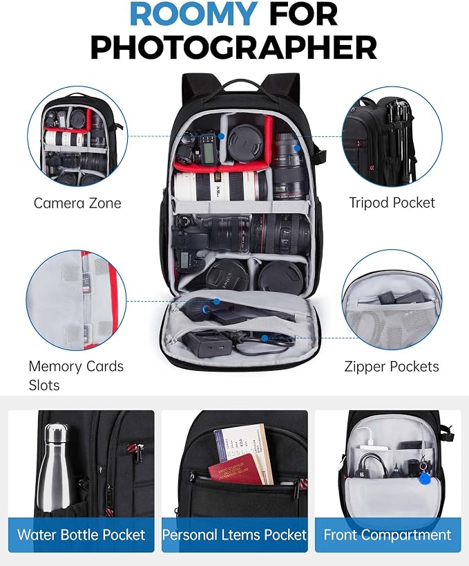 BAGSMART Camera Bag for DSLR, Waterproof Camera Backpacks for Photographers - Image 4