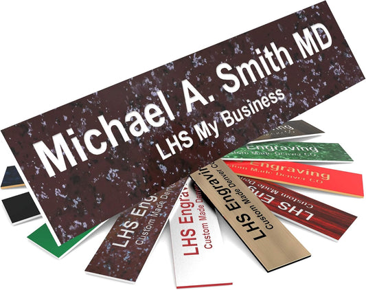 Engraved Name Plates for Door Sign Personalized Cranberry Marble Pattern Plastic Plaque with White Letters - Made in USA 2x12 S5