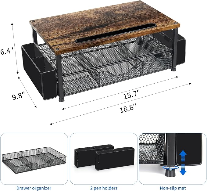 AUPSEN Wood Desk Organizers and Accessories, 2-Tier Computer Monitor Stand Riser - Image 7