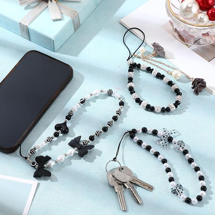 Ecally 3 Pcs Phone Charms Strap Camera Charm Strap Pearl Beaded Butterfly Bow - Image 6