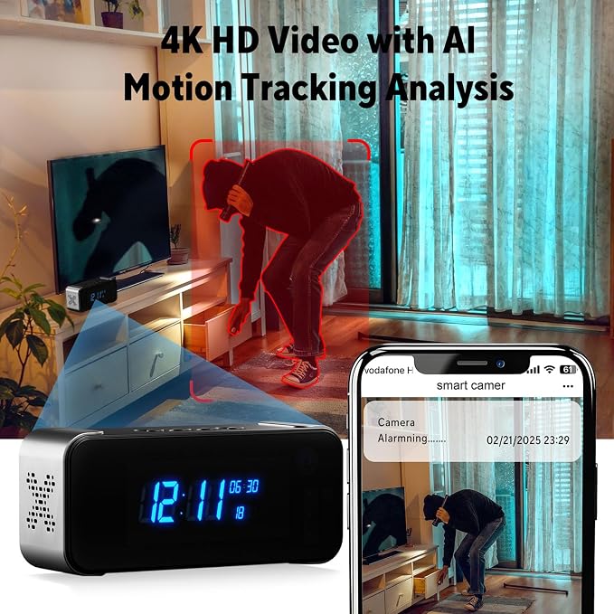 Hidden Camera with Alarm Clock & Bluetooth, Ultra 4K HD Wireless Indoor Camera - Image 4