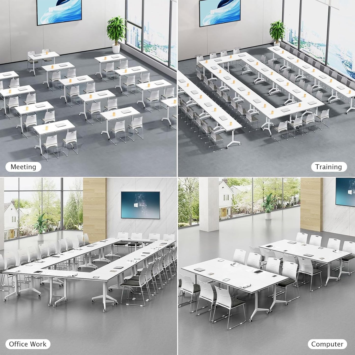 Conference Table Folding Conference Table, Modern Conference Room Table White Meeting Table Flip Top Large Mobile Training Table, Mobile Training Seminar Table for Office Classroom (6pack 63in)