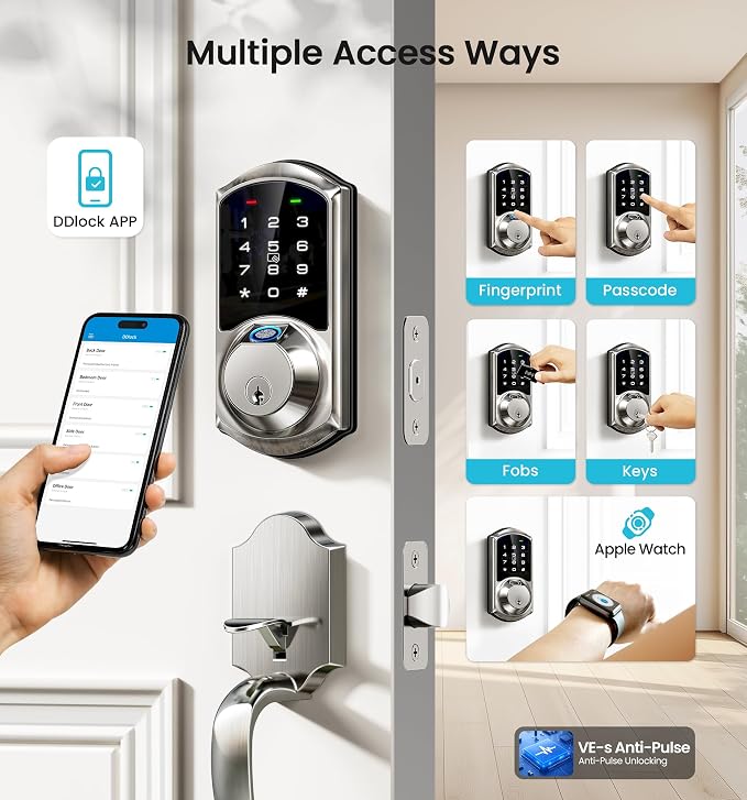 Veise VE07 Fingerprint Smart Door Lock, 7-in-1 Keyless Entry Deadbolt - Image 2