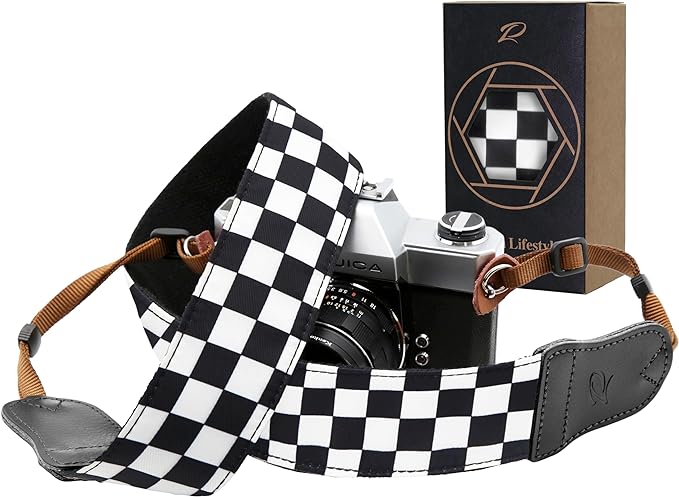 Padwa Lifestyle Black and White Plaid Camera Strap by PadwaLifestyleCameraStrap
