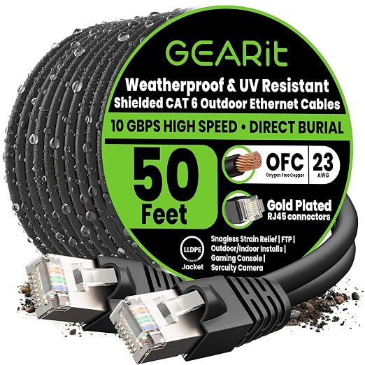 GEARit Cat6 Outdoor Ethernet Cable 23AWG Pure Copper, Waterproof, Direct Burial by GEARit
