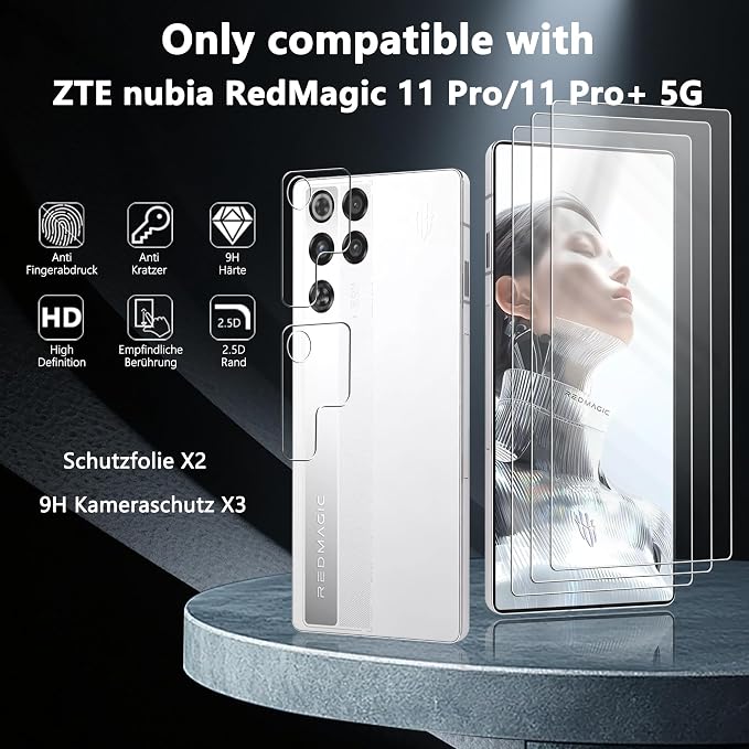 3+2 Pack for ZTE Nubia RedMagic 11 Pro/11 Pro+ 5G Screen Protector, Tempered - Image 2