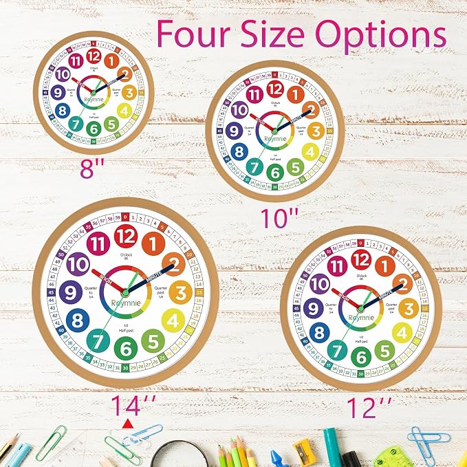 Roymnie14 Inch Wall Clock for Kids Learning to Tell Time Large Analog Silent - Image 6