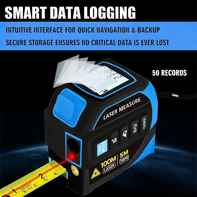 4-in-1 Laser Tape Measure 328FT, Digital Laser Distance Meter, 16FT Steel Tape - Image 3