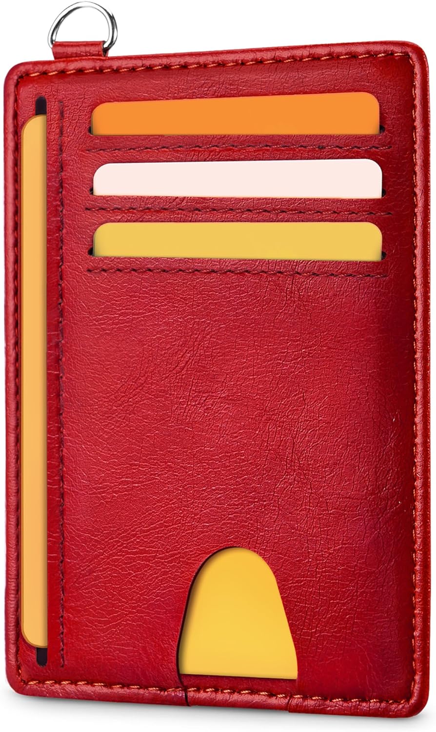Mayski Slim Wallet, Credit Card Holder for Women, Minimalist Front Pocket RFID Blocking Card Cases, Small Wallet Women Men(Oiled Wax Cherry)