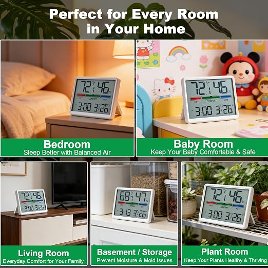 Digital Hygrometer Indoor Thermometer, Clock - Image 7