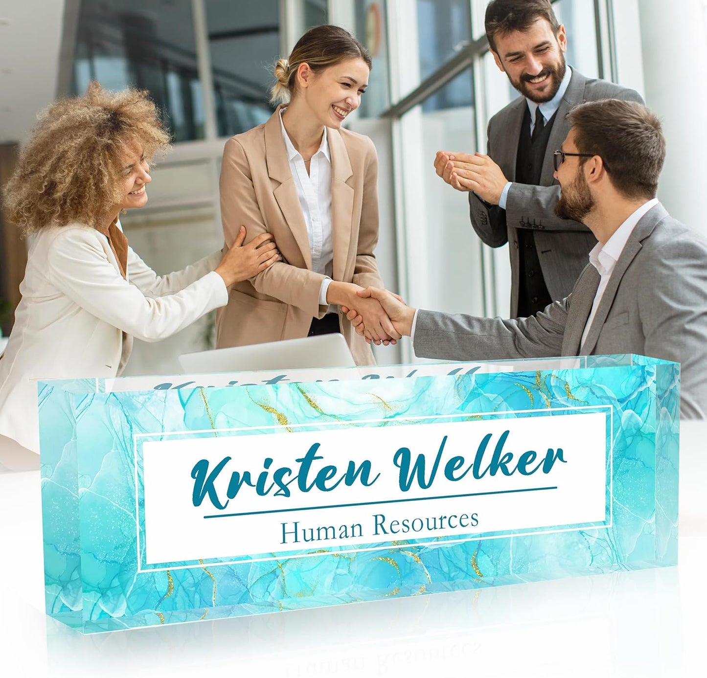 Desk Name Plate Personalized, Premium Gradient Blue Marble Acrylic Desk Name Plate, Personalized Name Plate for Desk, Office Decor for Women or Men Coworkers, Boss, Employee, Teacher