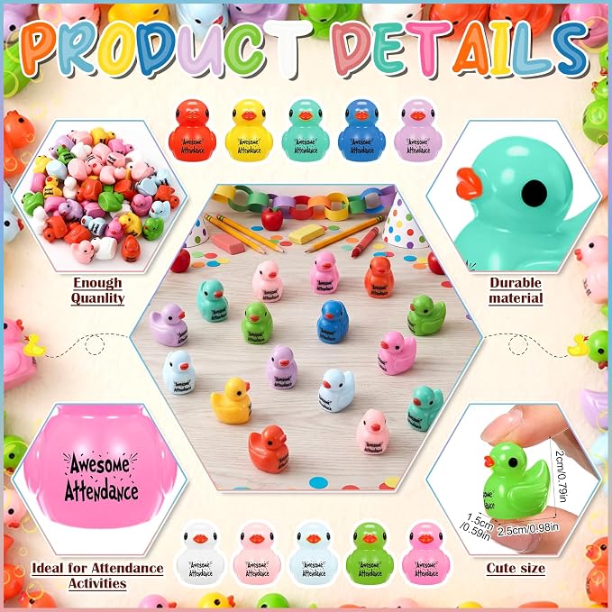 Skylety 100 Pcs Awesome Attendance Resin Duck, Perfect Attendance Awards - Image 2