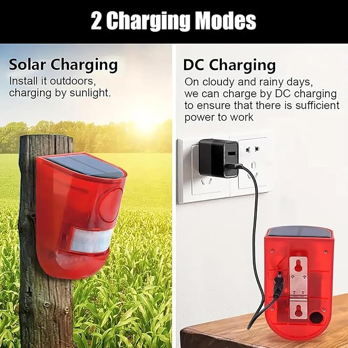 Solar Sound & Light Alarm Outdoor Motion Sensor, 6LEDs Flash Warning Security - Image 3