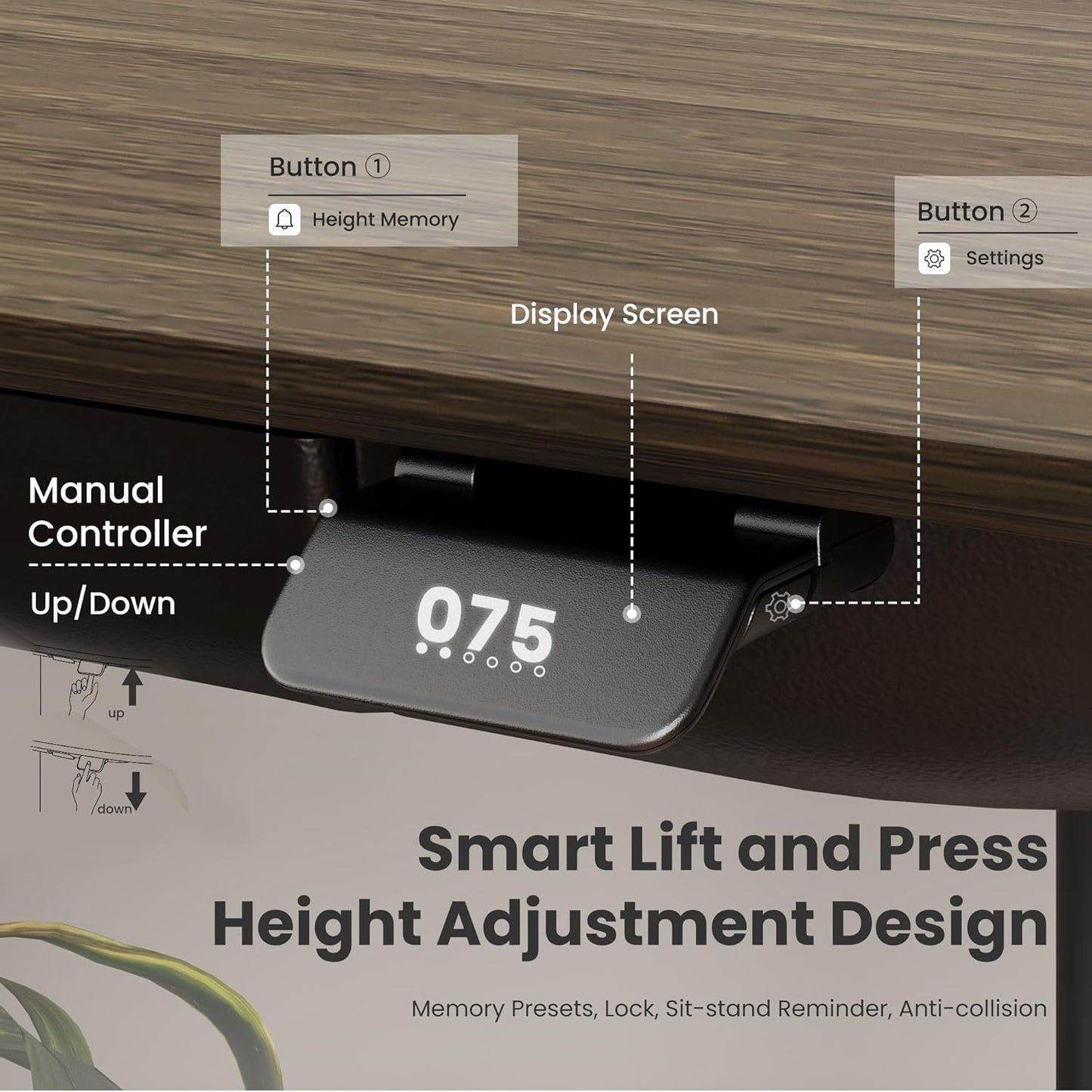 COLAMY Electric Adjustable Standing Desk – 48 x 28 Inch Sit Stand Desk with Drawer & Cable Management, Dual Motor Lift System, Ergonomic Footrest, Home Office Table (Veneer Desktop, Walnut + Black)