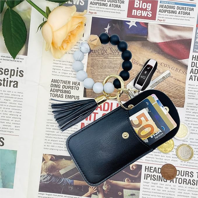 Keychain Wallet Wristlet Small Credit Card Holder Bracelet Key Chain Purse - Image 2