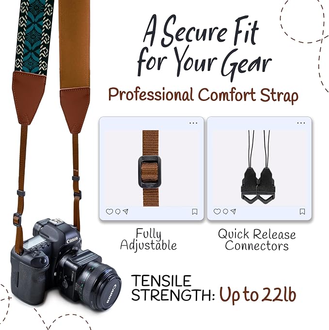 Art Tribute Camera Strap, Vintage Embroidered Neck Shoulder & Crossbody Camera - Image 4