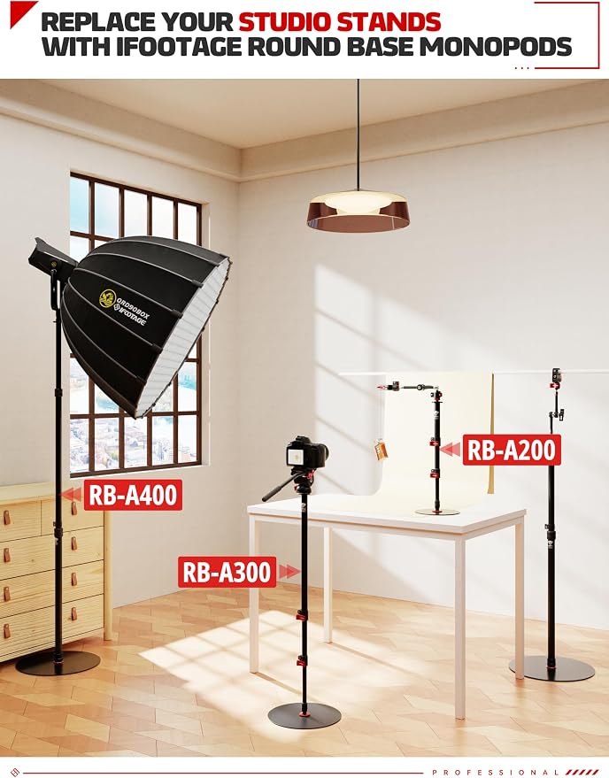 IFOOTAGE Round Base Monopod A300, Tripod Head, Payload 22lb - Image 9