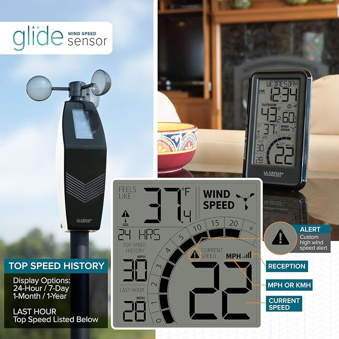 La Crosse Technology 327-1418BW Monochromatic Digital Wind Speed Station - Image 6