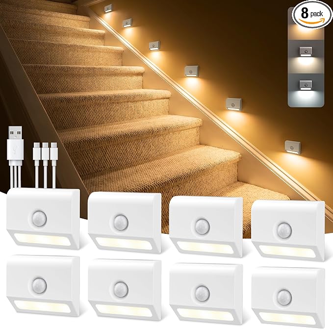 VOLISUN Rechargeable Motion Sensor Night Light, 3 Colors Temperature Stair by VOLISUN