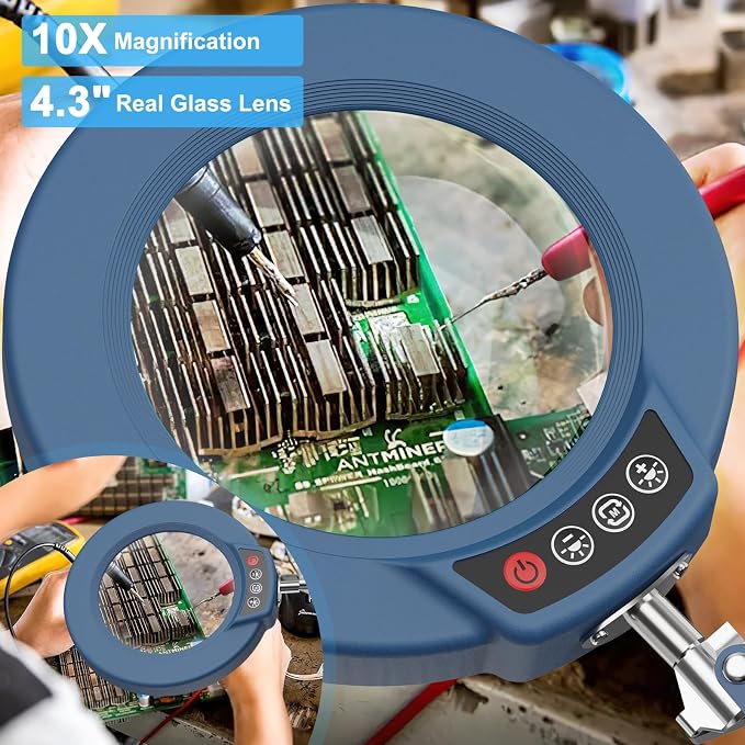 10X Magnifying Glass with Light and Clamp, Real Glass Stand Lighted Magnifier - Image 2