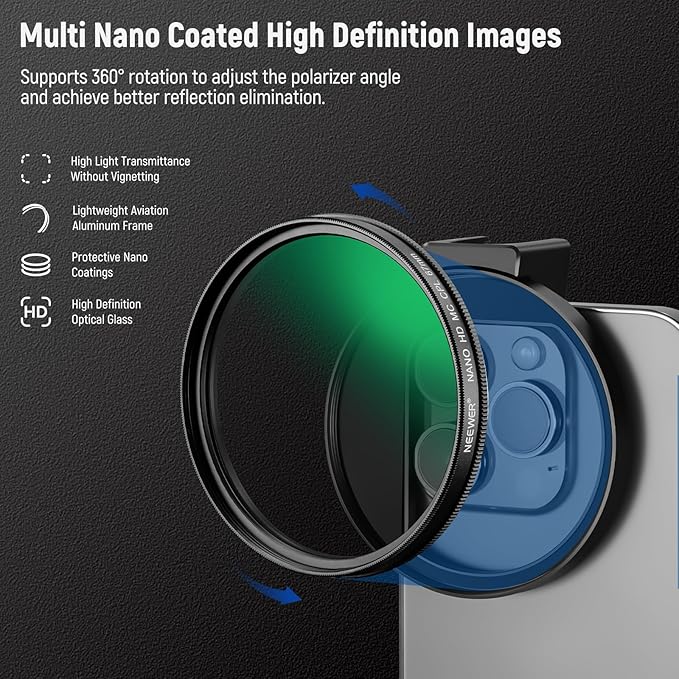 NEEWER 67mm CPL Filter for Phone, Circular Polarizing Camera Lens Filter - Image 4
