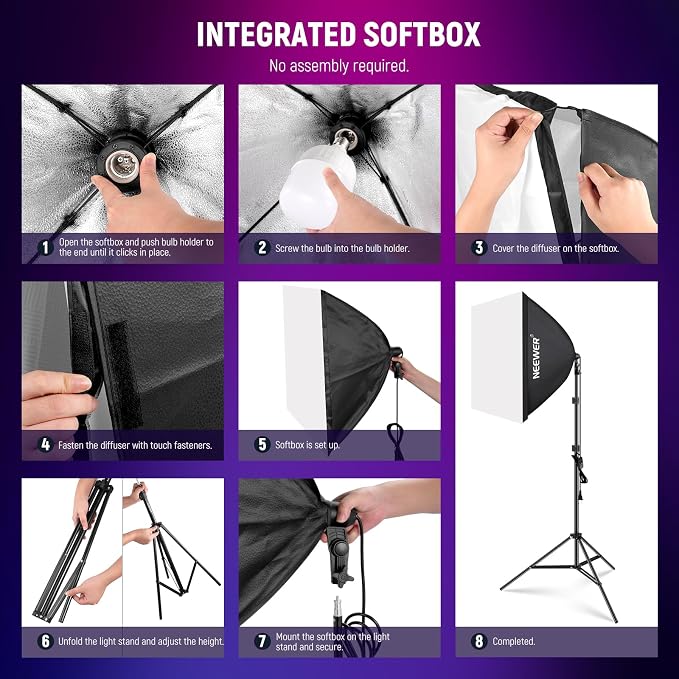 NEEWER 2 Pack 520W Equivalent RGB Softbox Lighting Kit - Image 8