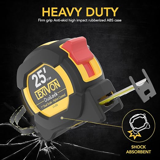 LEXIVON 25Ft/7.5m DuaLock Tape Measure | 1-Inch Wide Blade - Image 4