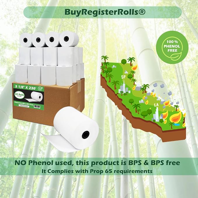 Phenol Free Thermal Paper 3 1/8 x 230 Receipt Rolls fits all Clover POS Cash - Image 2