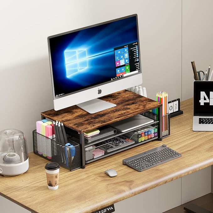 OPNICE Wood Desk Organizers and Accessories, 2-Tier Computer Monitor Stand Riser - Image 5