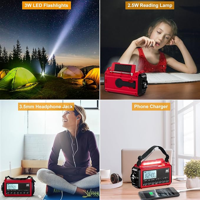 Raynic Emergency Radio, 5000mAh/18500mWh Weather Radio, Solar Hand Crank - Image 3