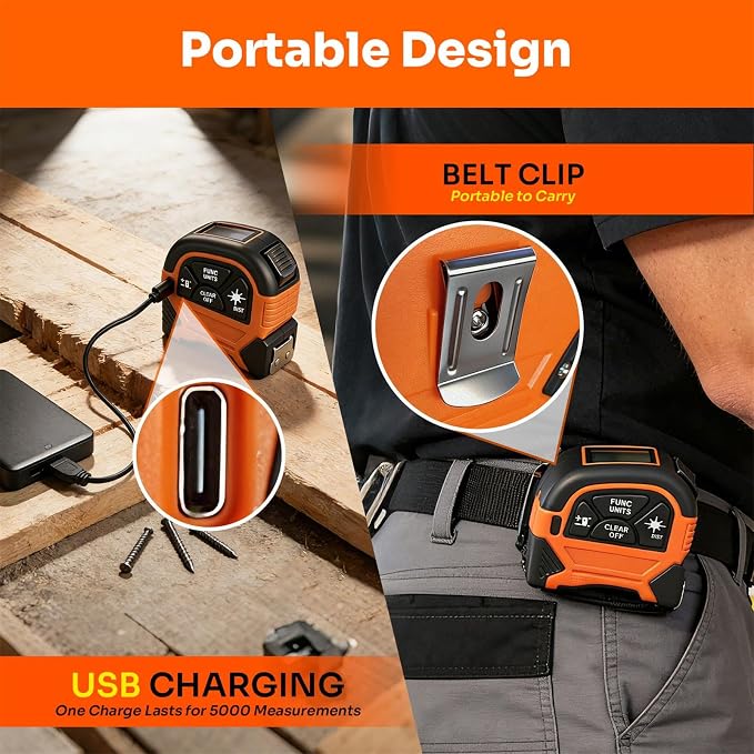 2-in-1 Laser Tape Measure, 197Ft Laser Measuring Tool & 16Ft Measuring Tape - Image 6