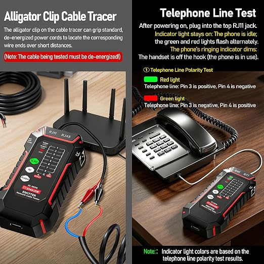 Network Cable Tester, RJ45/RJ11 Wire Tracer and Line Finder, Tone Generator - Image 5