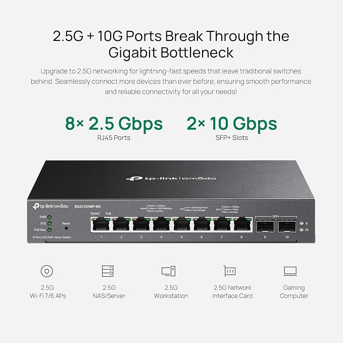 TP-Link SG2210XMP-M2 Omada 8-Port 2.5GBASE-T and 2 10GE SFP+ Smart Switch - Image 2