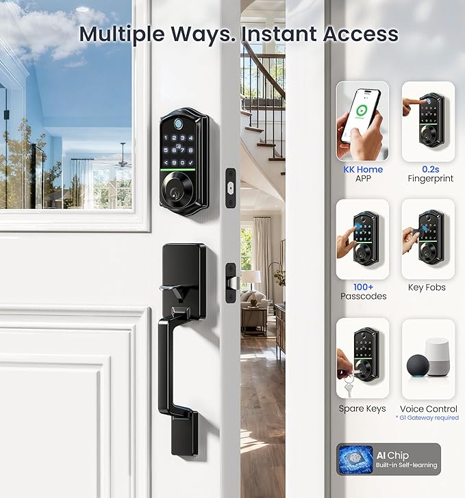 Veise VE017-D Smart Fingerprint Front Door Lock Set, App Control, 8-in-1 - Image 3