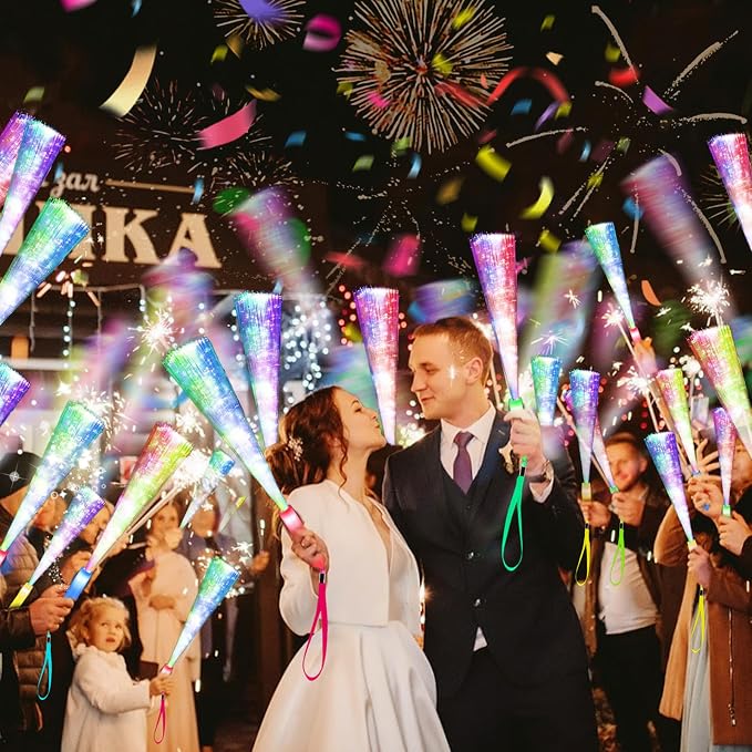SHQDD 200PCS Glow Fiber Optic Sticks, LED Light Wands, Glow in The Dark Party - Image 2