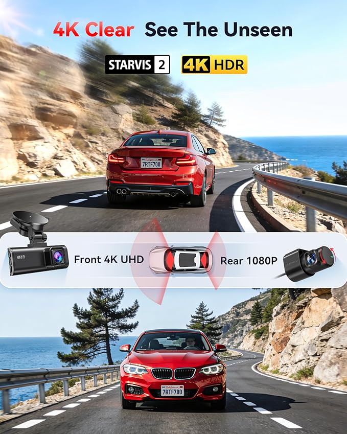 REDTIGER Dash Cam 4K Front and 1080P Rear, STARVIS 2 Sensor, 5.8GHz WiFi - Image 2