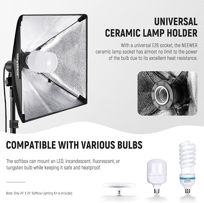NEEWER 350W Equivalent Softbox Lighting Kit, 5700K LED Light Bulb, 24x24 inches - Image 8