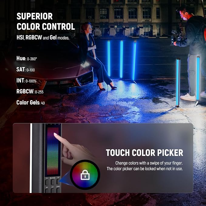 NEEWER TL60 RGB Tube Light, 20W Full Color LED Video Wand, APP/2.4G/DMX Control - Image 6