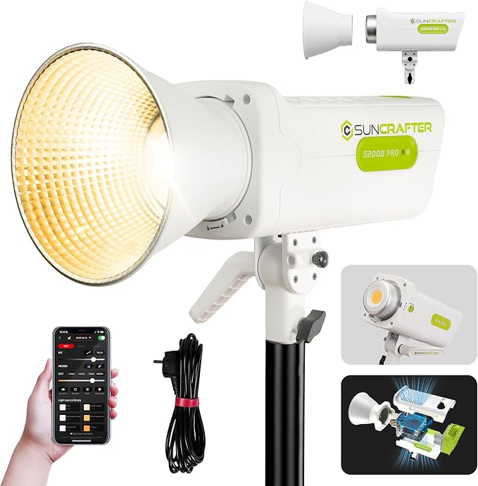 S200BPro 200W COB LED Video Light, 310W Max Bi-Color 2700K-6500K, 000 Lux@1m by SUNCRAFTER