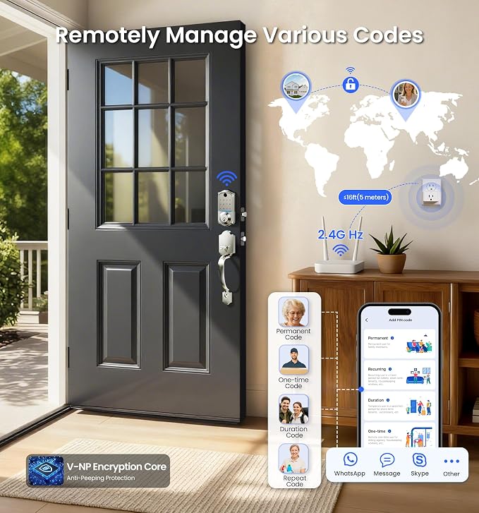 Veise VE017G-H Wi-Fi Smart Fingerprint Front Door Lock Set, Remote App Control - Image 6