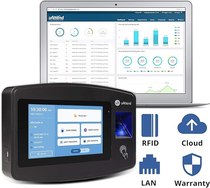 uAttend JR1000 Biometric Fingerprint, PIN Time Clock - Image 3