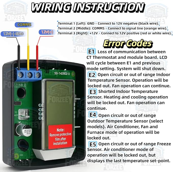 RV Thermostat Compatible with Dometic 3316250.712, 3-Wire Single Zone Control - Image 3