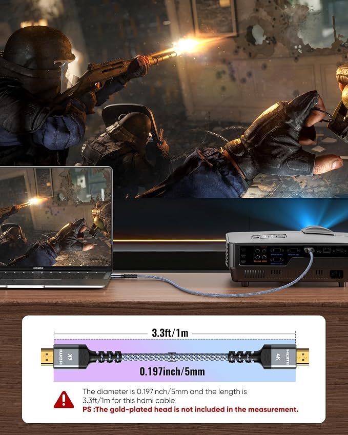 Highwings 4K HDMI Cable 3.3FT/1m 4K@60Hz HDR Braided HDMI 2.0 Cord, 18Gbps High - Image 5