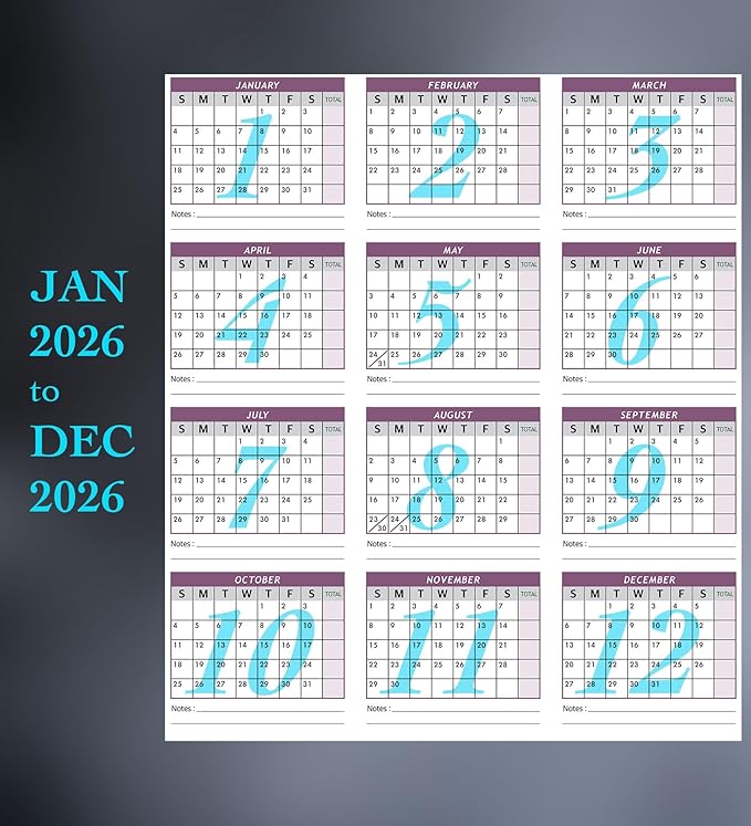 Attendance Calendar Employee Card Attendance Record Tracker 2026, Heavy 100lb - Image 6