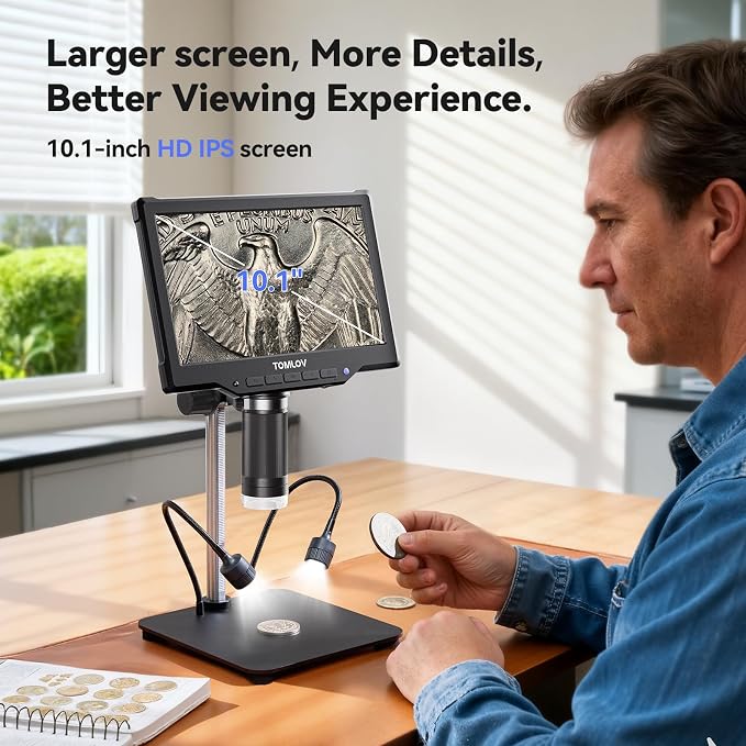 TOMLOV DM10 10.1" Digital Microscope: 1080P 1200X HD IPS Coin Microscope - Image 2