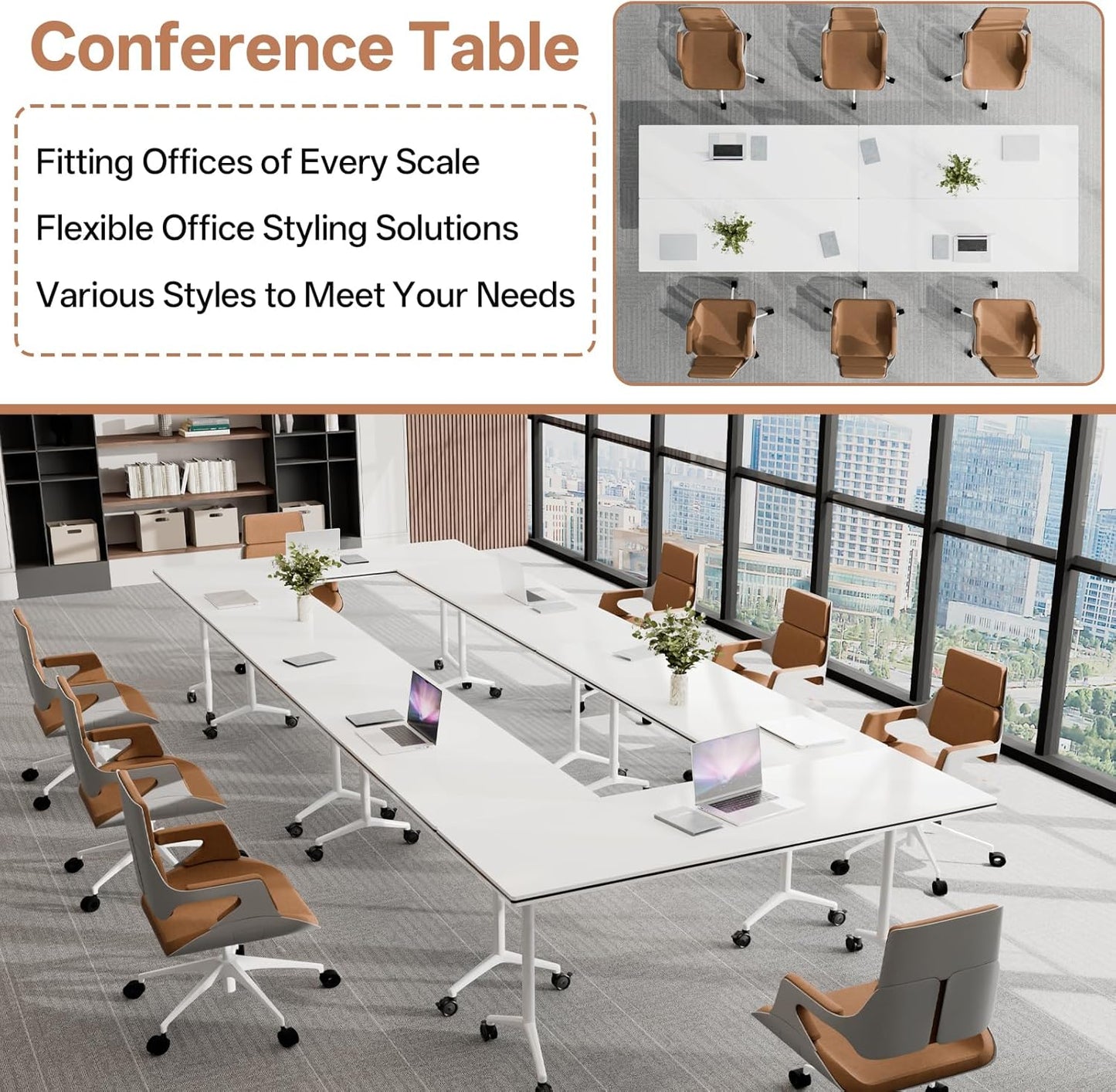 Conference Table, Folding Conference Tables for 2-20 People, Modern Conference Room Table with Wheels, Super Sturdy Large Rectangle Mobile Meeting Seminar Tables for Office (6PCS 47.2in)